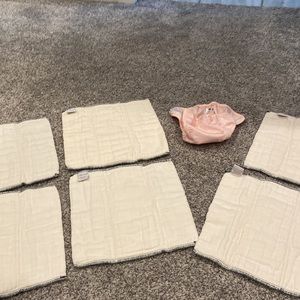 Petite crown keeper newborn diaper cover 6-18 pounds light pink and 6 pre-folds